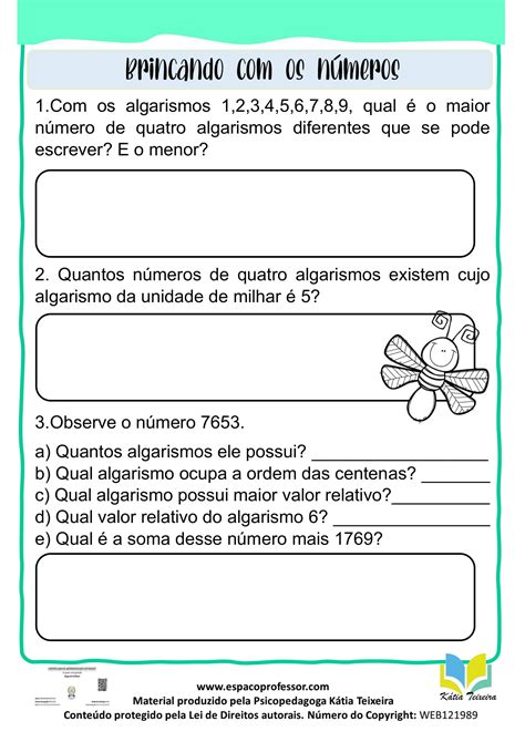 atividade de matemática 4 ano.